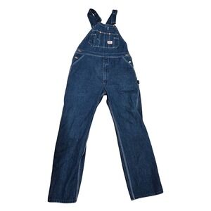 Round House Mens Dark Wash Denim Bib Overalls 38x32 Carpenter Workwear